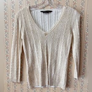 Vintage BCBGMaxAzria Cream & Gold Cable Knit V-Neck Sweater Small